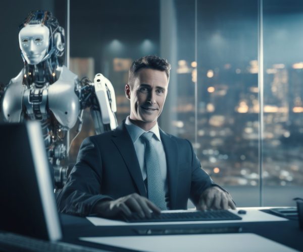 man-office-sitting-robot-working-with-him-mockup-scaled